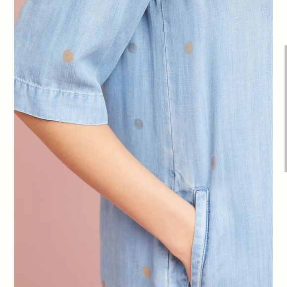 Anthropologie Cloth & Stone Gold-Dotted Chambray Dress - Picture 3 of 12